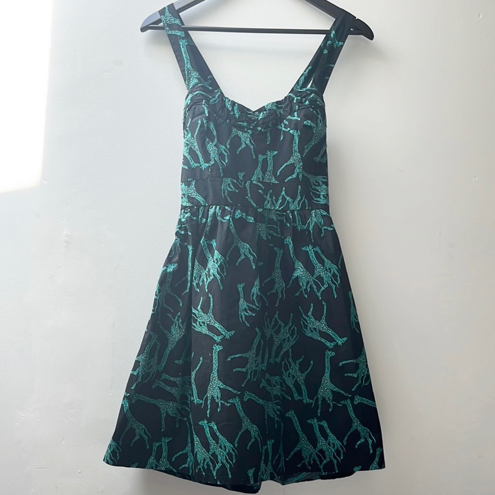 Kimchi Blue Black Green Giraffe Print Convertible Summer Dress M